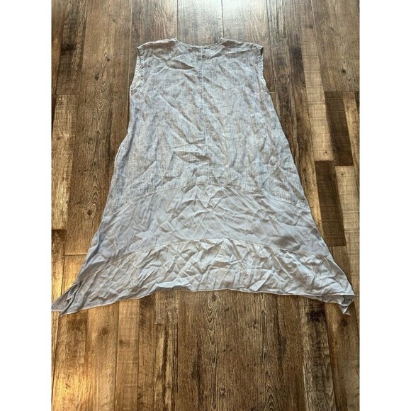 Inizio Linen Mini Dress Blue Pockets Sleeveless Lagenlook V Neck XL - Picture 7 of 7